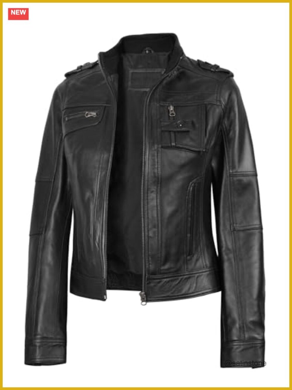 Genuine Lambskin Leather Cafe Racer Biker Jacket for Women